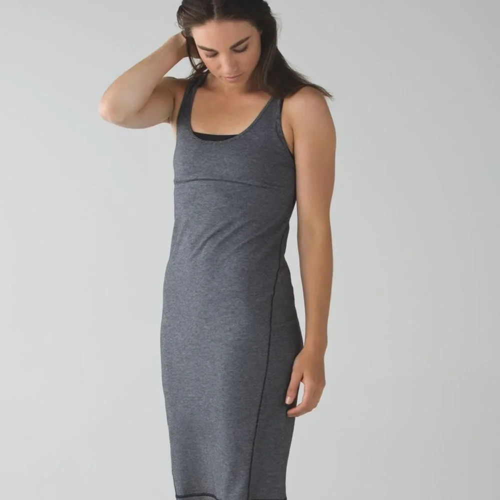 Lululemon Go For It Dress W8947S Women Black White Stripe Midi Length Yoga Dress - Picture 2 of 5